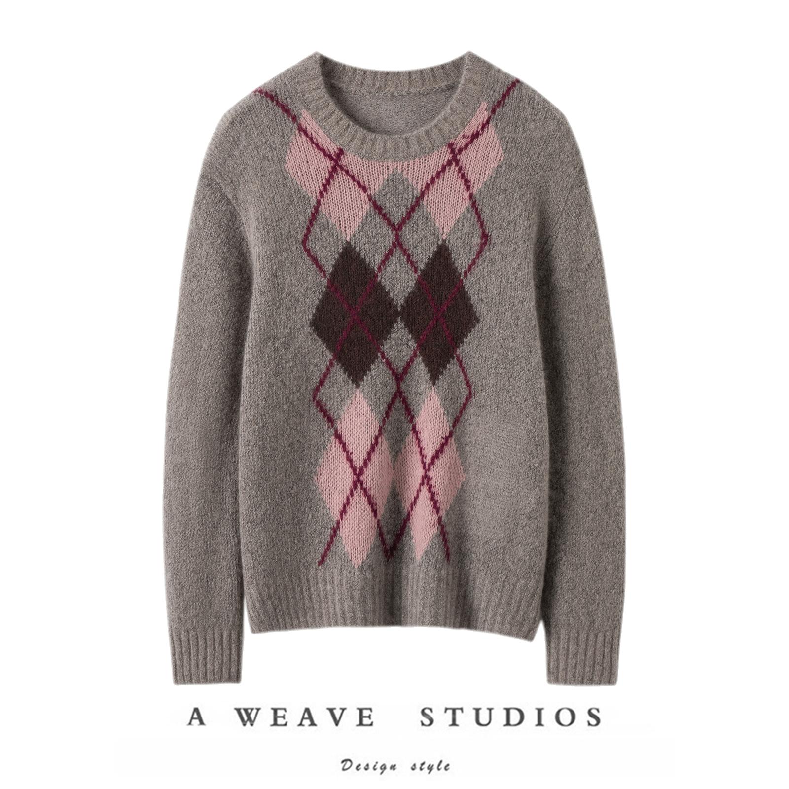 米咖色粗针套头纯山羊绒针织