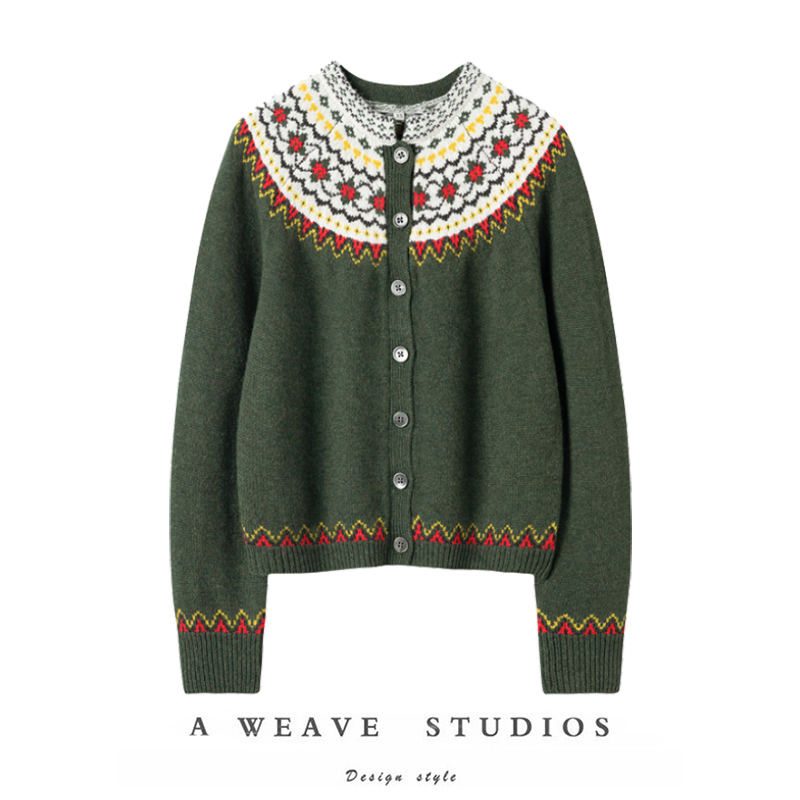 费尔岛复古慵懒风针织开衫