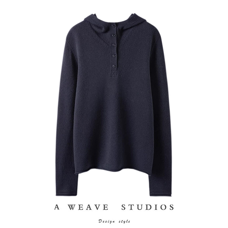 主打的就是气质！纯羊绒松弛随性多纽扣半开襟连帽亨利领针织上衣,女装/女士精品,羊绒衫,淘宝优惠券,粉丝福利购,淘宝优惠卷