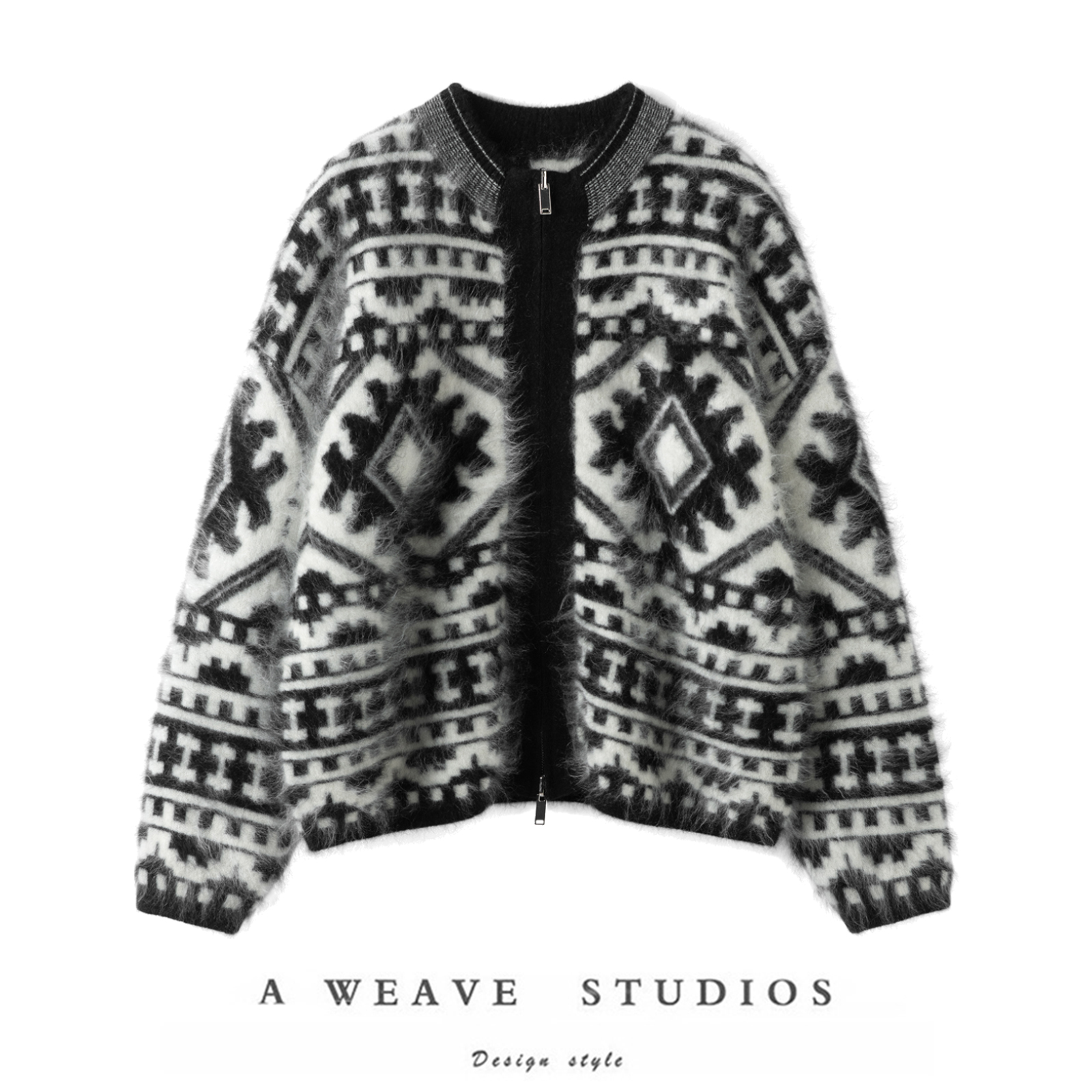 萨琪尼100%山羊绒拉绒 纳瓦霍民族风复古轻奢女加厚秋冬外套毛衣