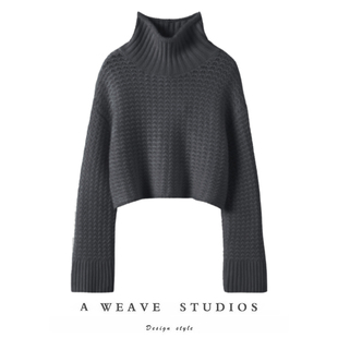 深灰色编镂空编织阔袖 2025新款 高领100%羊绒毛衣女 好看 难得