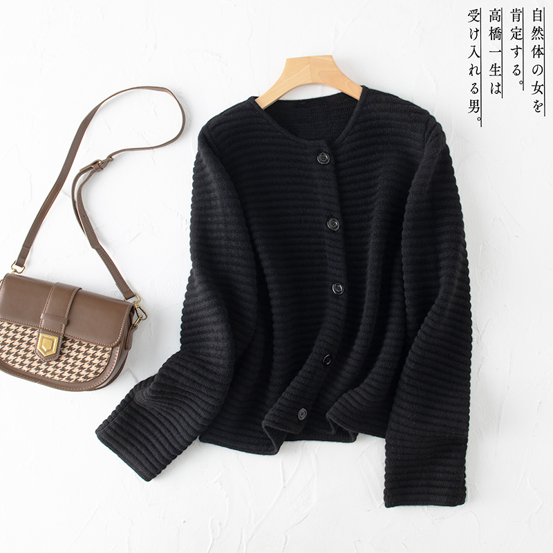 萨琪尼100%羊绒衫圆领长袖上衣2025冬装新款加厚开衫针织衫毛衫