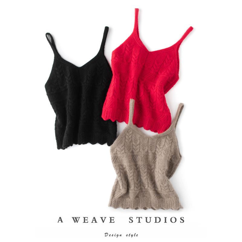 波浪纹绞花羊绒吊带女