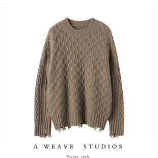 2071 手工毛须边女绞花加厚针织衫 上身超惊喜 100%山羊绒