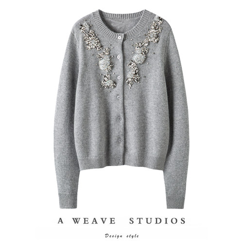 星河人间重工钉珠全羊绒针织开衫