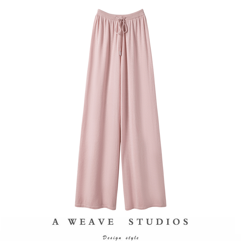 粉色真丝羊绒精纺裤子女