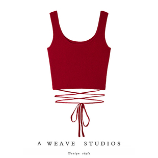 好显眼 绑带方领山羊绒背心吊带女纯羊绒毛衣针织吊带背心 缠绕式