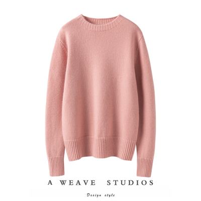 女纯羊绒毛衣加厚圆领宽松秋冬季