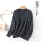 沉稳耐看！100%纯山羊绒女V领针织毛衣拉绒拉毛宽松百搭加厚