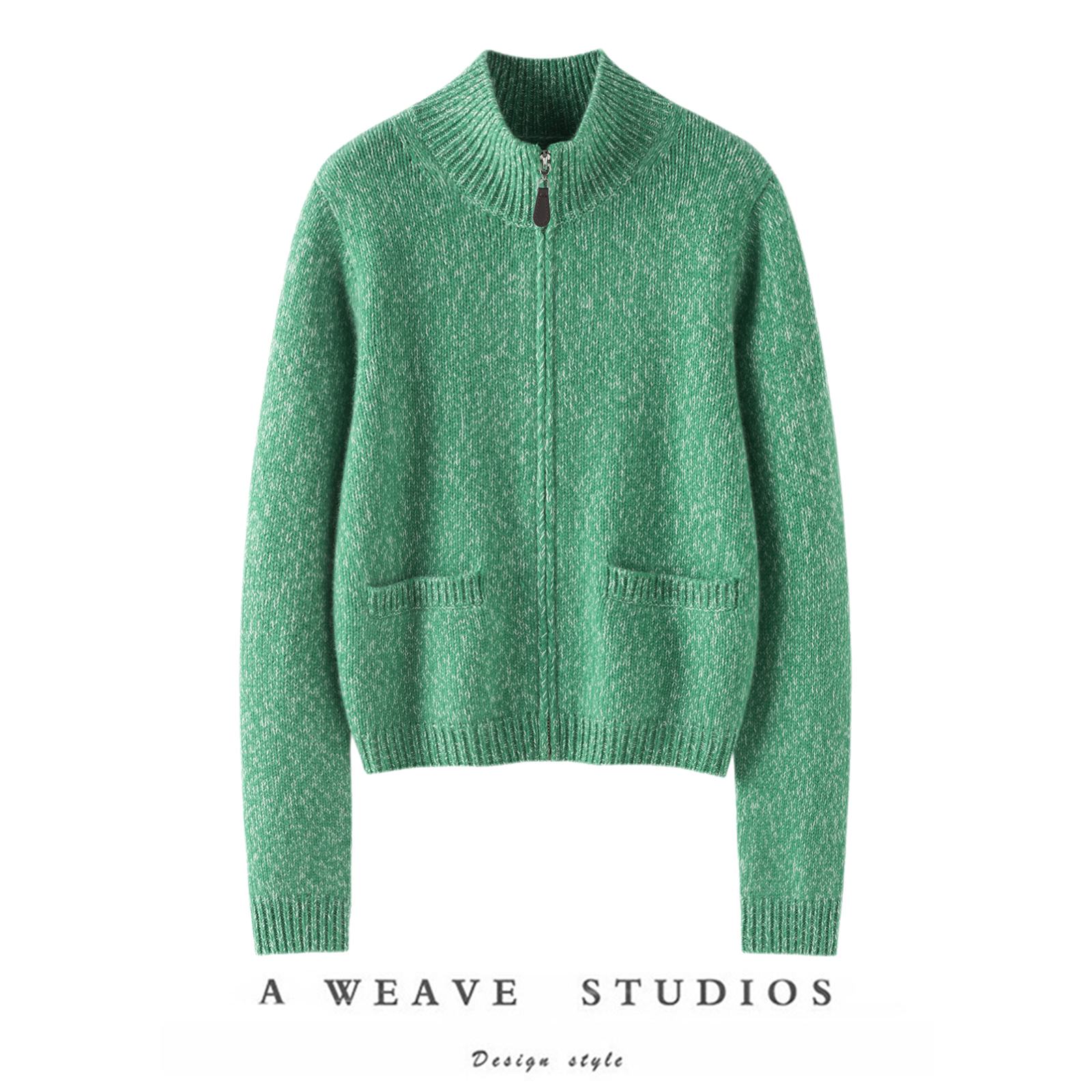 实穿又高级~ 法G暖奢花纱100%纯羊绒半高领拉链开衫外套毛衣女新