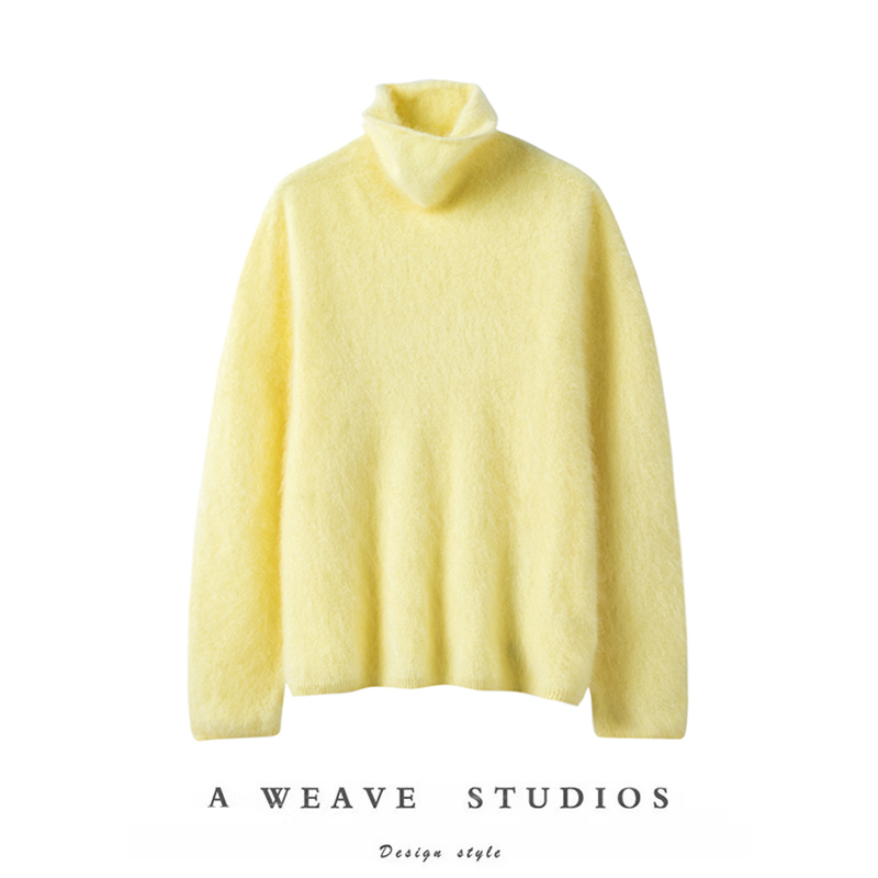 金灿灿拉毛拉绒100%纯山羊绒毛衣