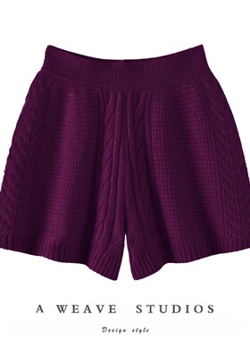 宫廷风绞花！巨美加厚山羊绒短裤休闲直筒针织裤子女外穿冬KZ4561