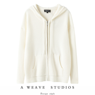 有调性的高贵感~加厚拉链连帽纯色羊绒开衫女慵懒长袖针织外套冬