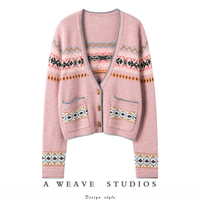 费尔岛提花100%纯山羊绒衫