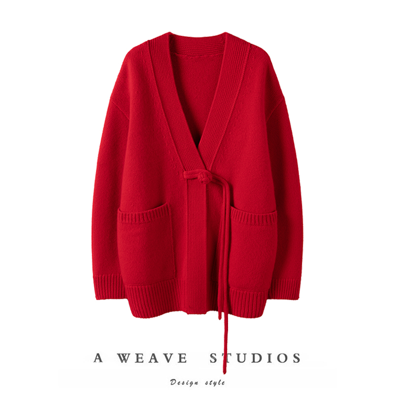 中式国风纯山羊绒针织开衫女新款