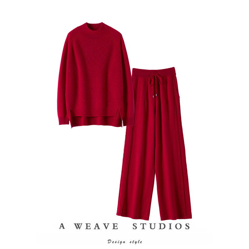 纯羊绒套装阔腿裤上身气质大克重