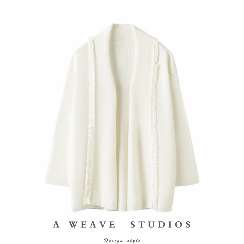 纯山羊绒开衫女中长款针织流苏