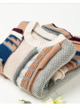 DU一无二,DING尖羊绒~800G加厚 撞色卷边女圆领宽松针织衫