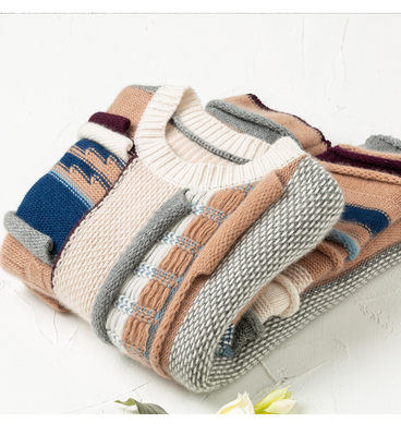 一无二羊绒800g撞色卷边针织衫