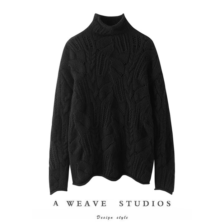 镂空半高领时尚本期纯山羊绒衫