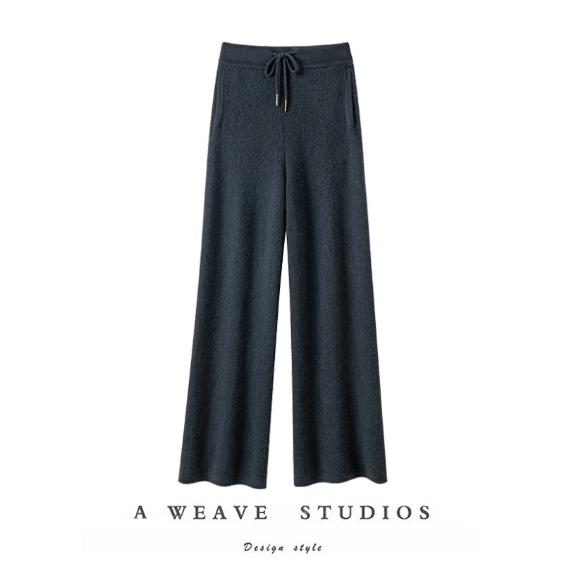 萨琪尼100%纯羊绒秋冬款羊绒休闲长裤女直筒裤弹力螺纹抽绳长裤