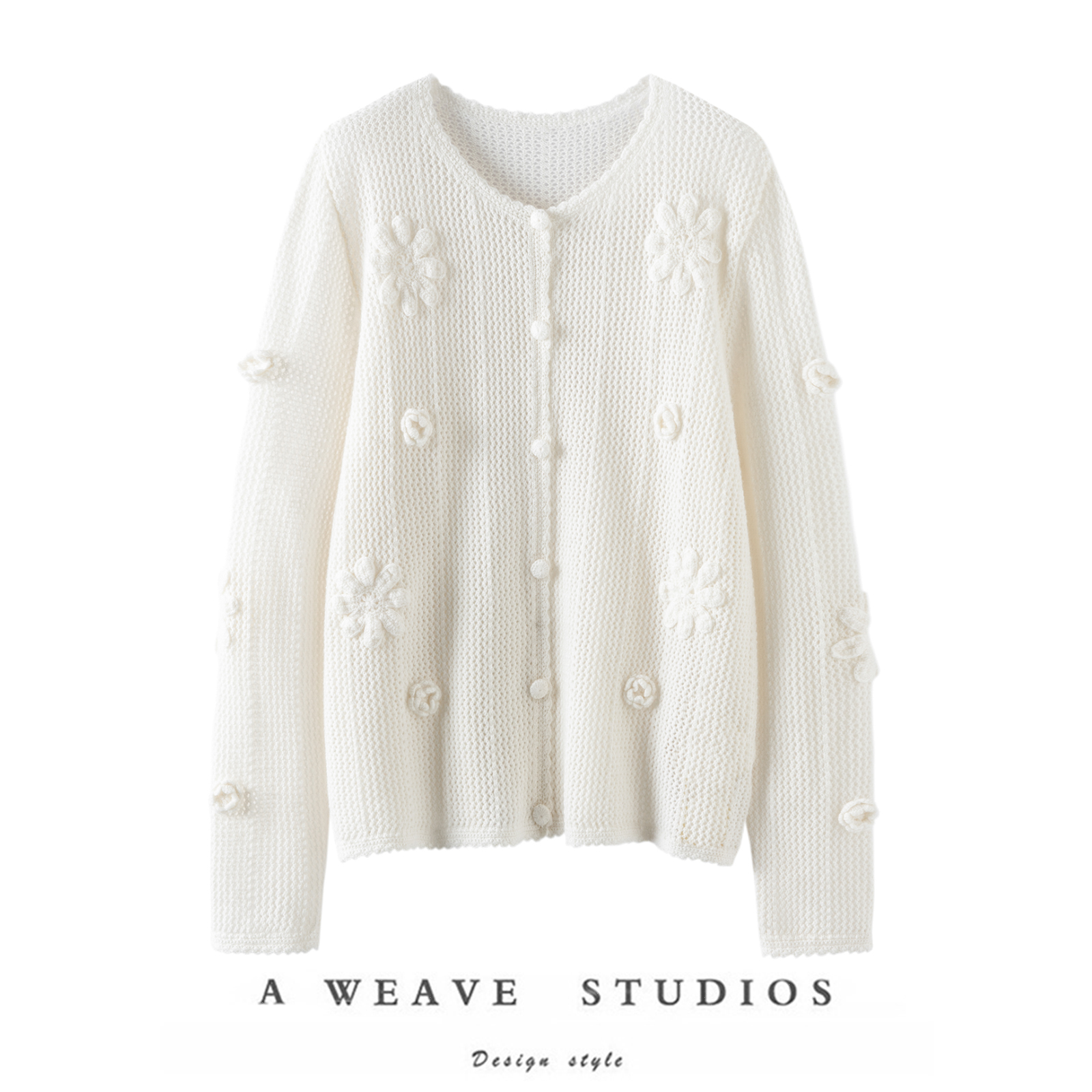 萨琪尼官方正品~100%山羊绒春季新款手工钩花设计款开衫上衣外套