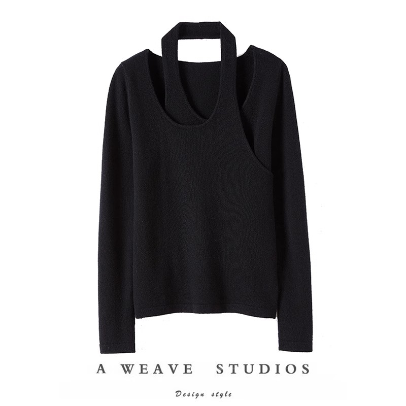 挂脖圆领山羊绒衫女毛衣