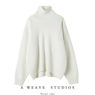 美！重磅加厚 挚爱的白色羊绒衫 女 纯羊绒 慵懒宽松羊绒毛衣高领