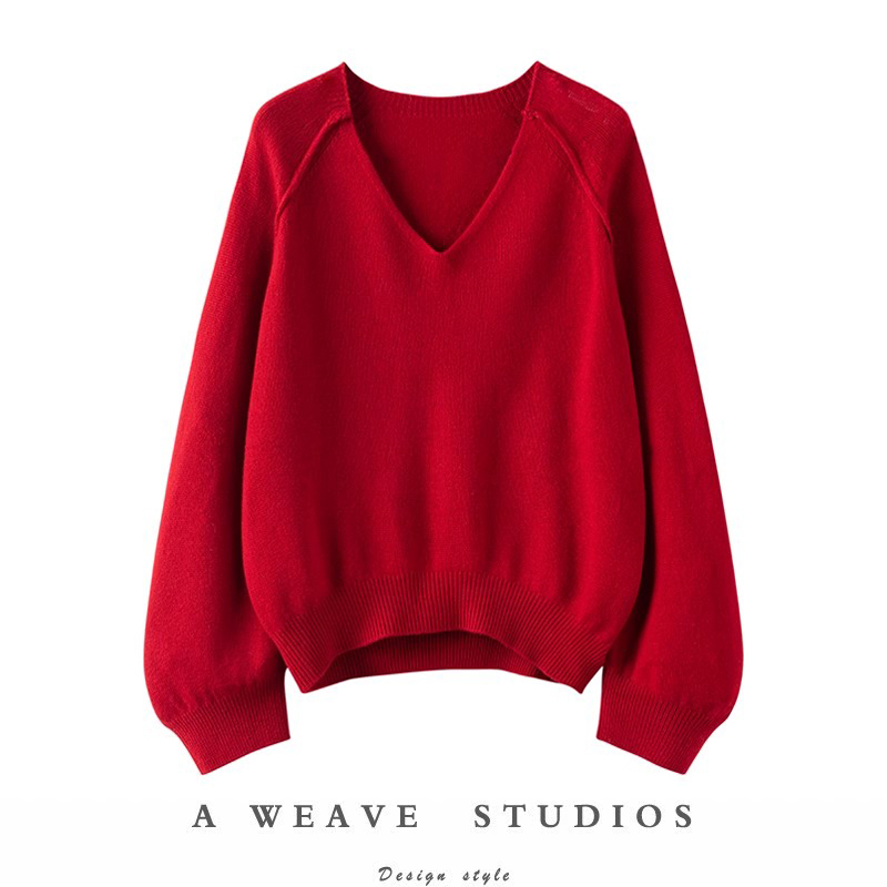 上身效果超好看！100纯羊绒衫张弛有度26支纯羊绒宽松V领针织毛衣