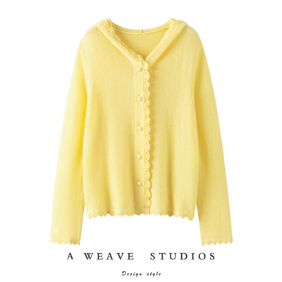 萨琪尼官方正品！100%山羊绒开衫帽衫薄款针织羊绒毛衣软糯打底