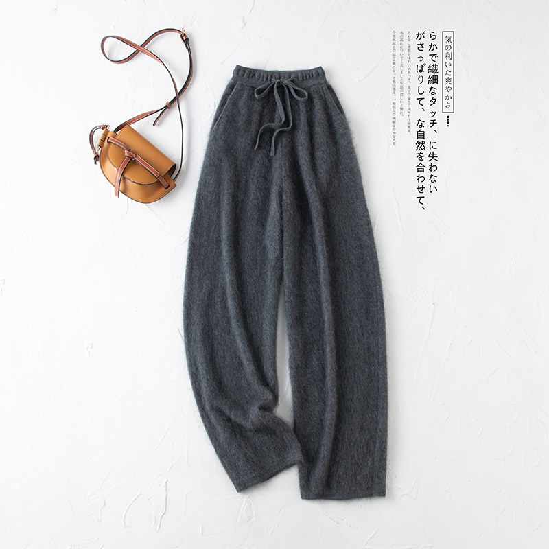 不一样的时尚~山羊绒100% 秋冬新款拉绒工艺休闲阔腿阔弯刀女裤