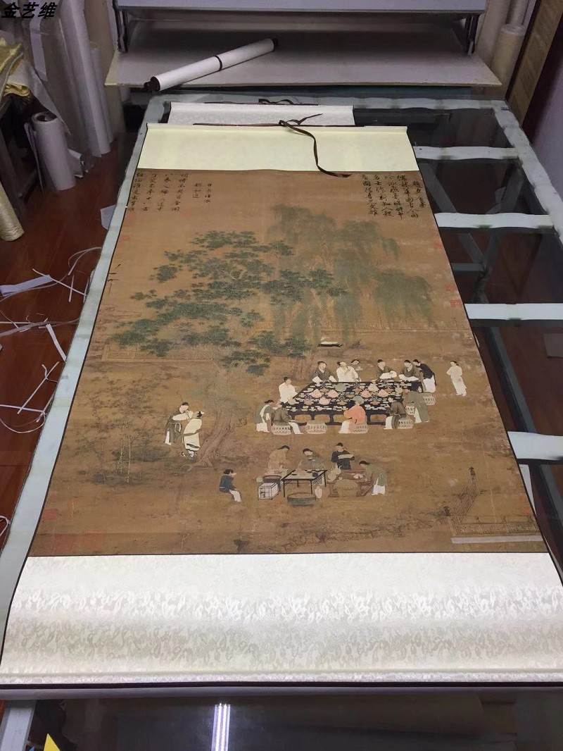 真迹高清复制品中国古代名画宋徽宗赵佶文会图挂轴装裱定制挂画