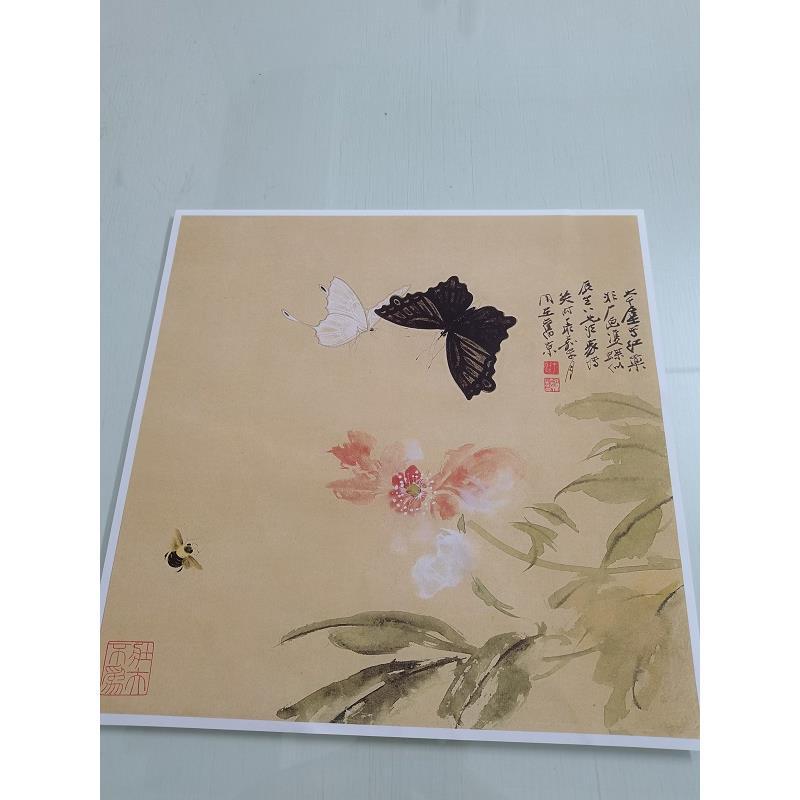 1:1张大千 蝴蝶图镜心 新中式挂画国画真迹微喷仿古复制装饰画图片