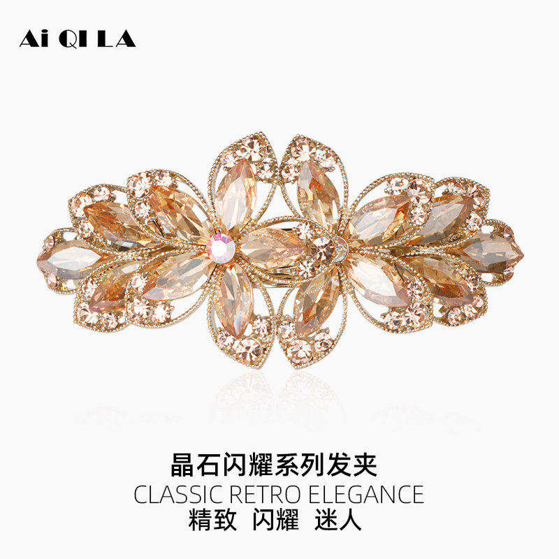 AIQILA哎奇啦晶石闪耀仿水晶发夹后脑勺花朵头饰女优雅贵气头夹