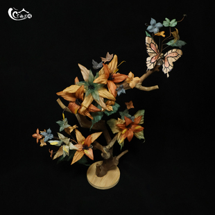 幽兰阁原创枯叶蝶真丝烫花古风头饰春华秋实烫花套装百合汉服发饰