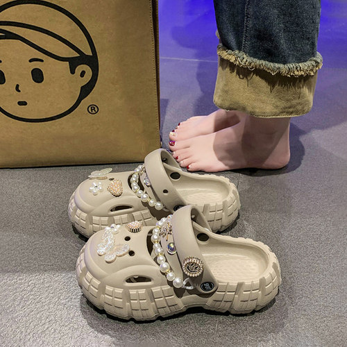厚底洞洞鞋女镂空链条夏季包头
