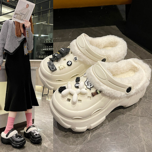 厚底增高可爱洞洞鞋女加绒外穿