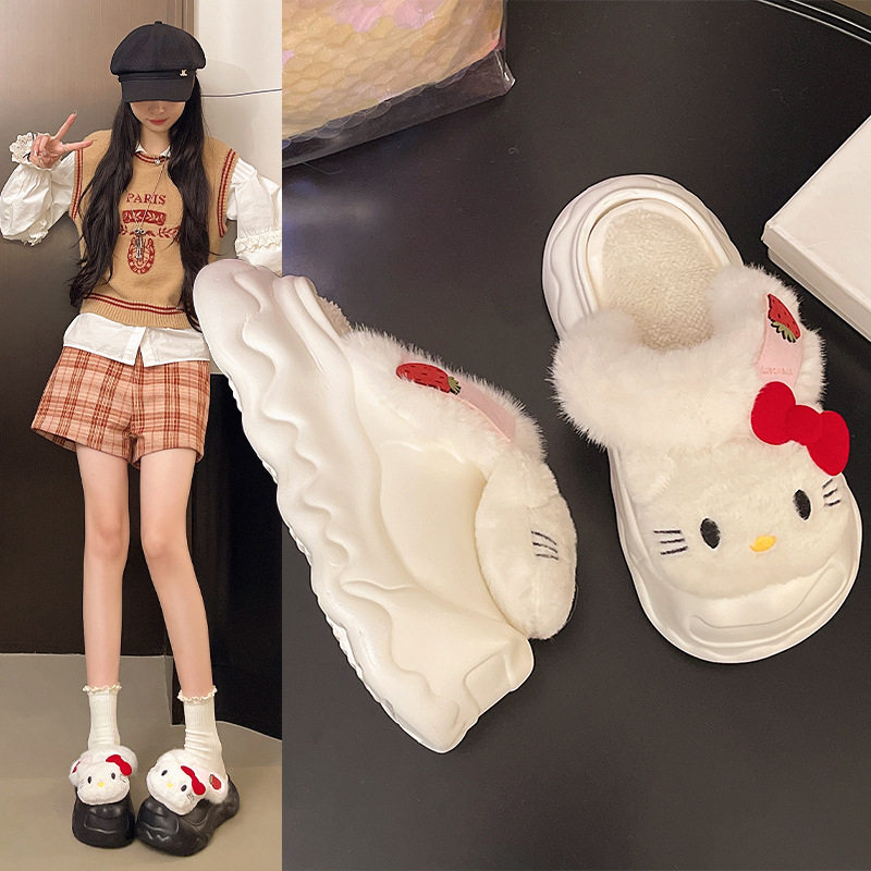 卡通可爱棉鞋女秋冬季外穿包跟可拆卸防水防滑厚底保暖室内棉拖鞋