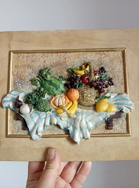 美式复古手绘油画装饰画老货水果浮雕
