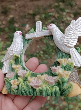 老货树脂 白鸽鸽子鲜花相框