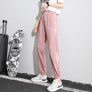 夏季女薄款冰丝九分裤镂空网纱宽松哈伦裤韩版学生少女束脚裤卫裤