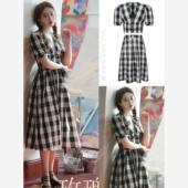 新款 法式 连衣裙女2024夏季 Hysan小狐狸复古黑白格子套装 Maison