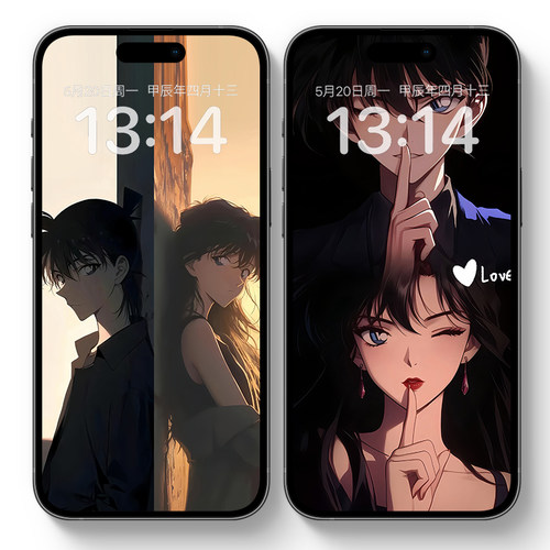 新兰CP情侣款动态壁纸柯南小兰苹果安卓手机高清屏保抖音实况锁屏