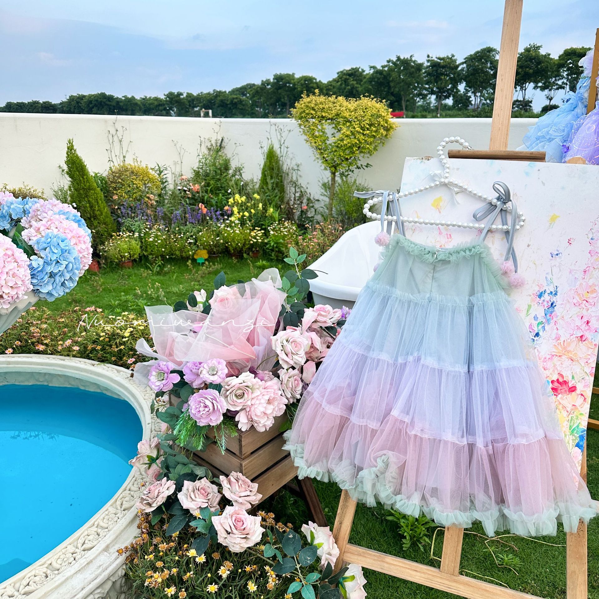 湖州织里童装唯美彩虹拼色重工儿童吊带纱裙女童连衣裙夏季公主裙