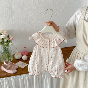 点兮夏季 韩系波点哈衣婴幼儿娃娃领包屁衣宝宝洋气连体衣爬服 新款