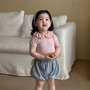 女童翻领娃娃衫牛仔包屁裤套装宝宝夏季衣服薄款韩版童装2026新品