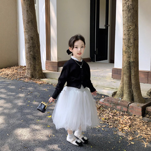 2025韩版季新款女童旧梦芭蕾法式宫廷风时尚白色纱裙公主裙洋气