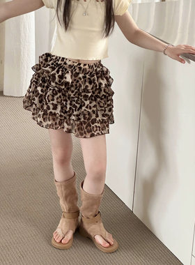 瑜瑜公主女童夏季街头美式复古荷叶边蛋糕短裙女宝俏皮雪纺蓬蓬裙