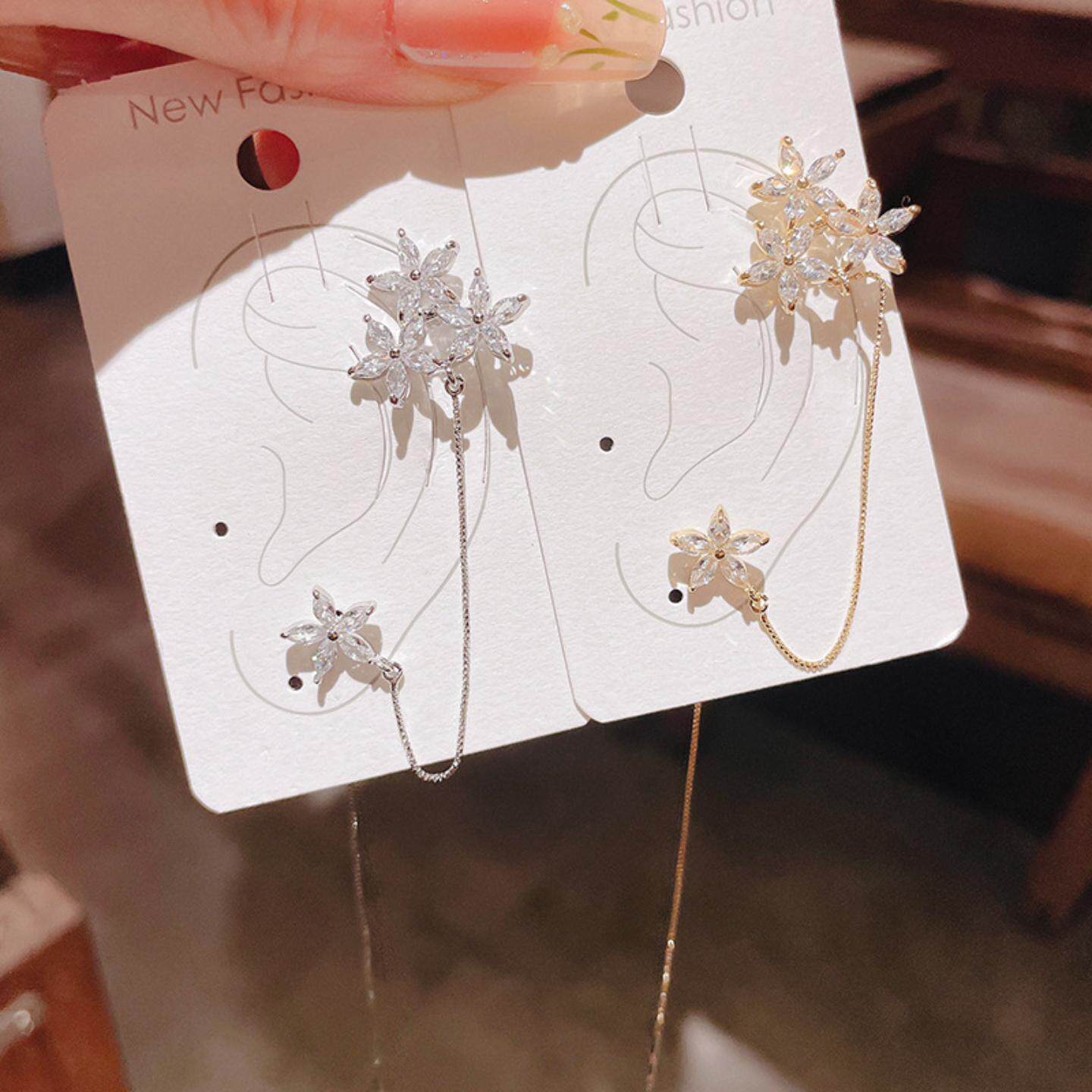 网红同款轻奢锆石小花耳夹耳线