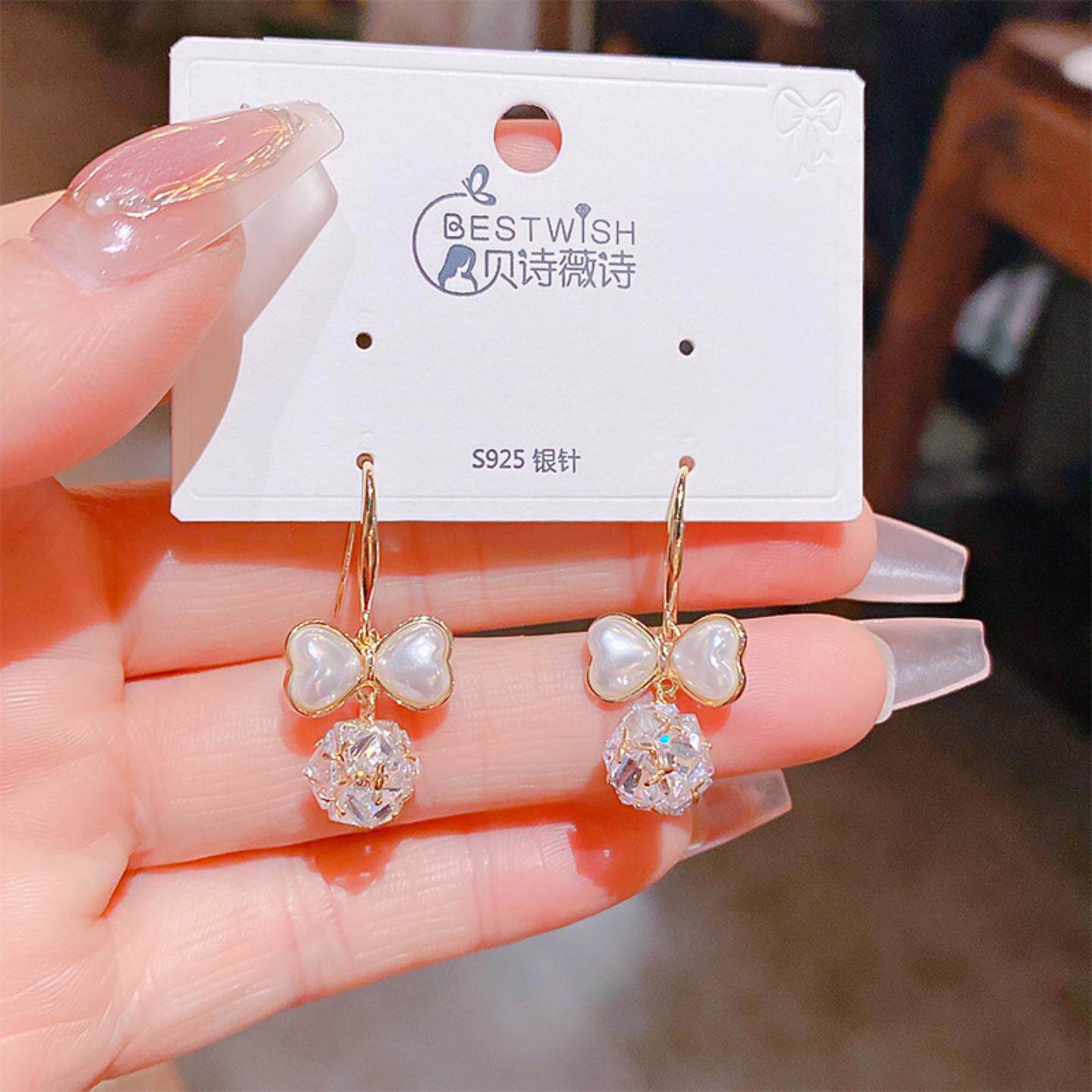 爱心珍珠蝴蝶结锆石球球耳钉耳钩气质时尚简约设计感耳坠百搭耳环